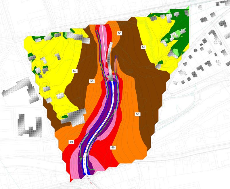 Isophonenkarte der Schallemissionsbelastung